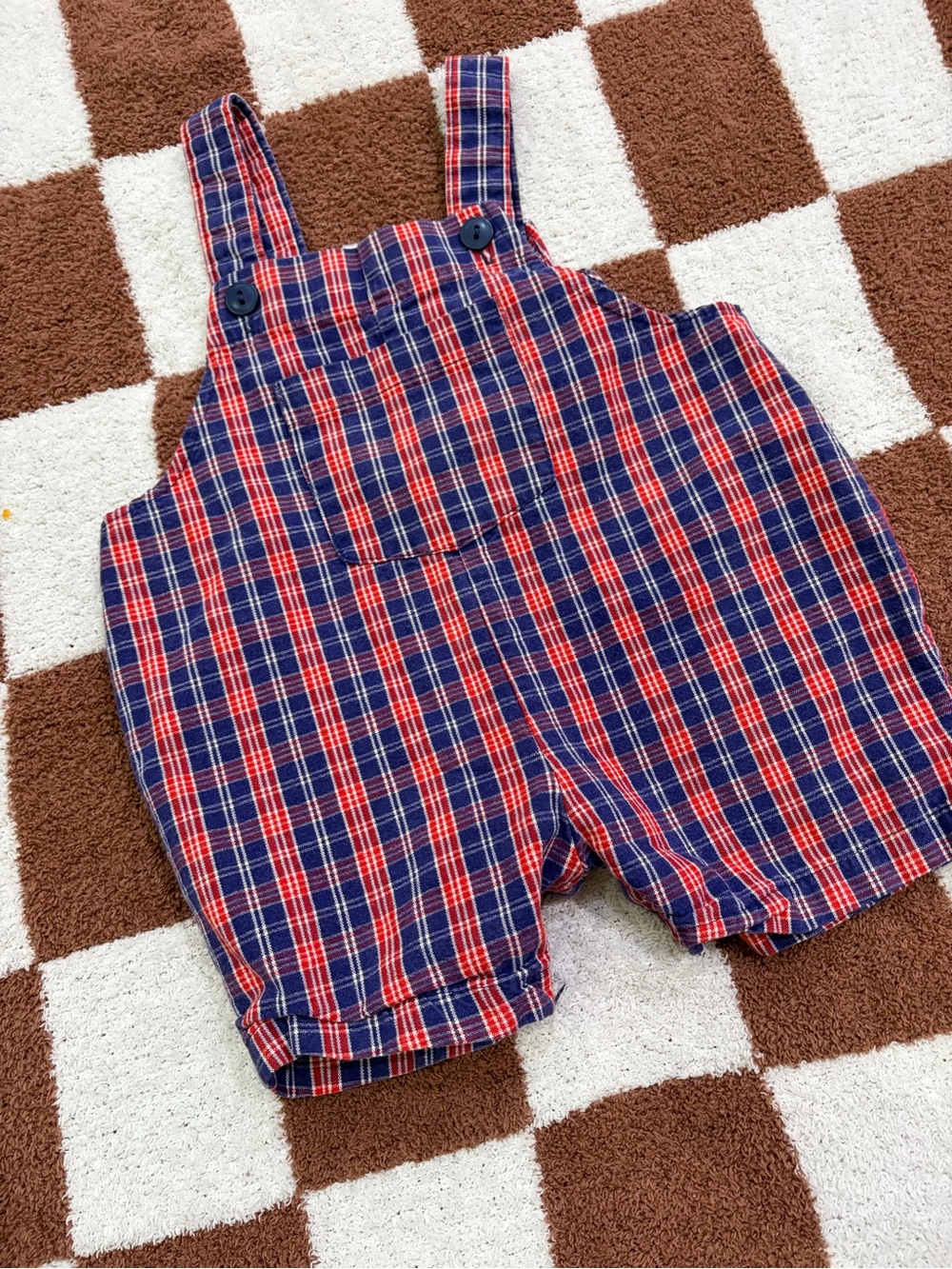 Carter's Navy and Red Plaid Short Overalls